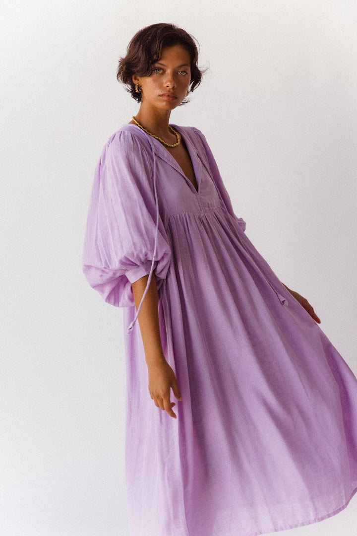 Kyra Midi Dress ~ Lilac Gauze