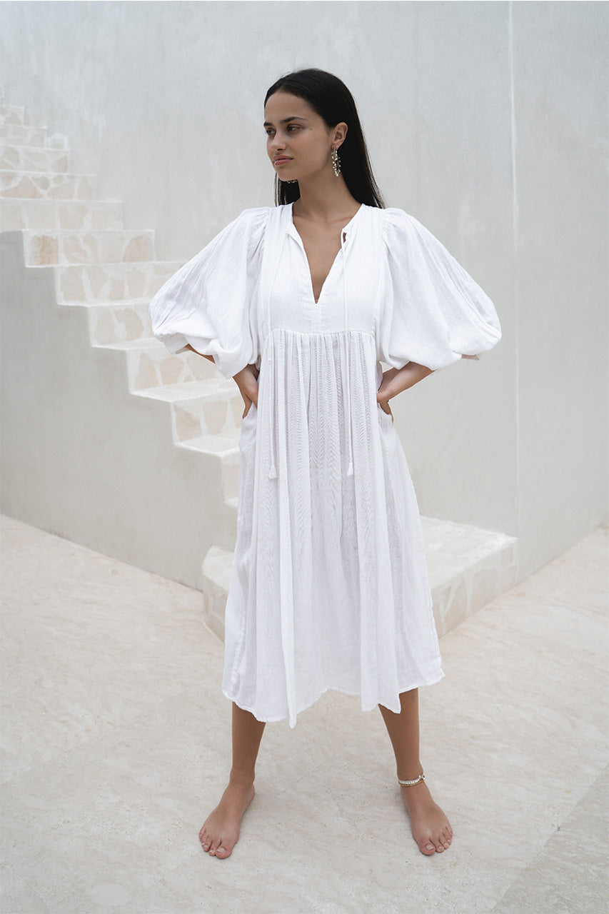 Kyra Midi Dress ~ White Gauze