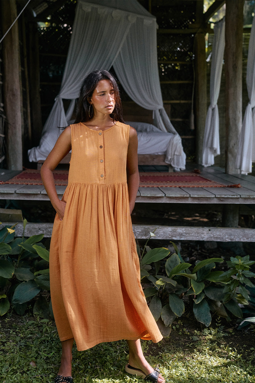 Nadi Dress ~ Amber | Artisan Double Gauze Cotton Dress – Daughters of India