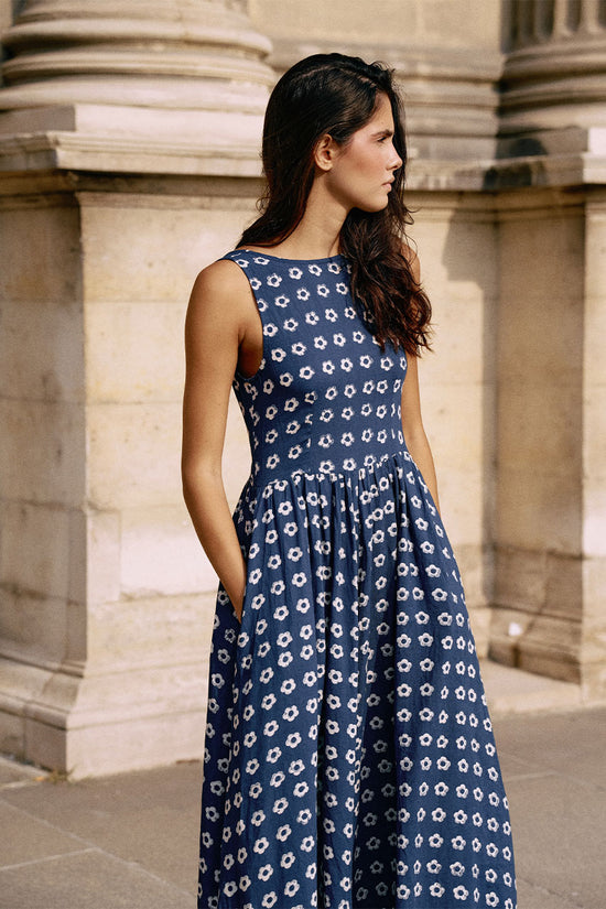 Veda Dress ~ Indigo | Linen Cotton Blend, Ethically Made in India DOI Veda Dress ~ Indigo | Linen Cotton Blend, Ethically Made in India DOI
