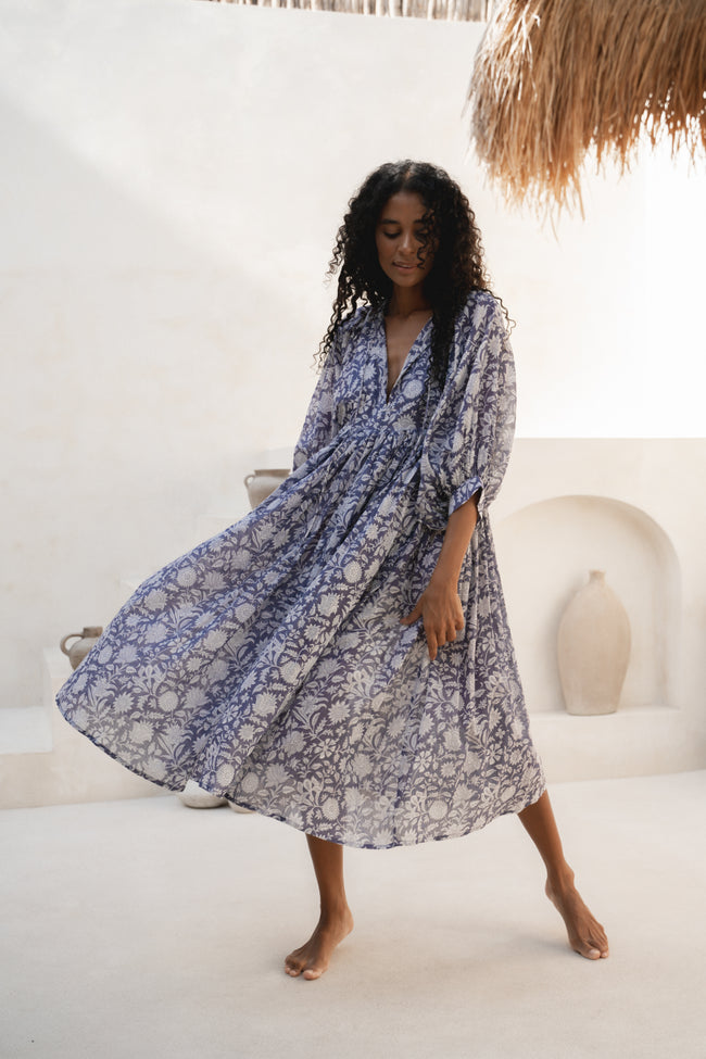 indian cotton print dresses Heritage Indigo Block Print Dress